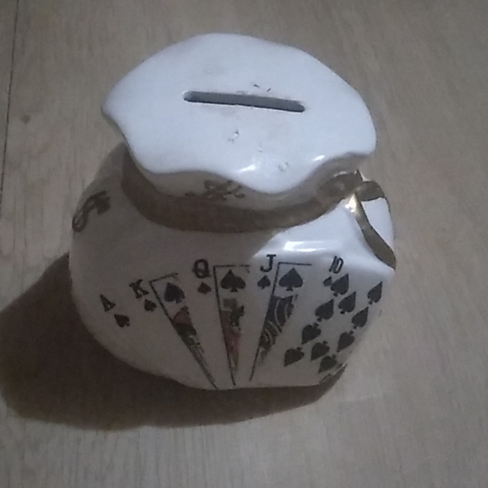 piggy Banks glass with Cards on Front